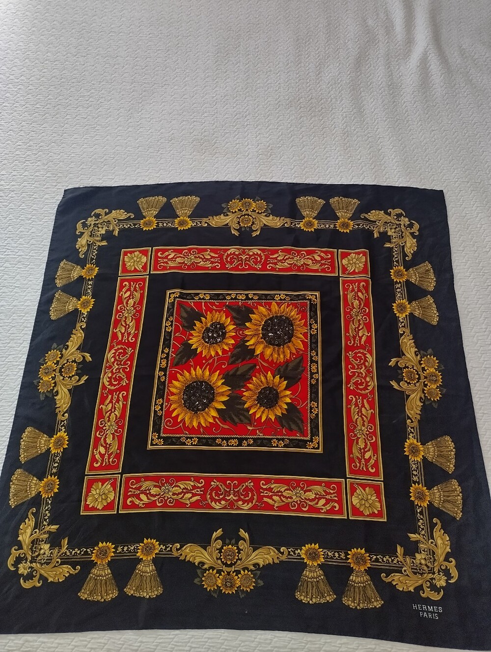 Vintage Hermes Paris Silk Scarf Sunflower Design Scarf Floral - Picture 1 of 12